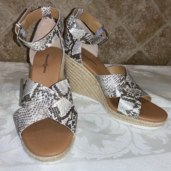 Treasure & Bond Poppy Espadrille Wedge Snake Print Ankle Strap Sandals - Picture 1 of 6